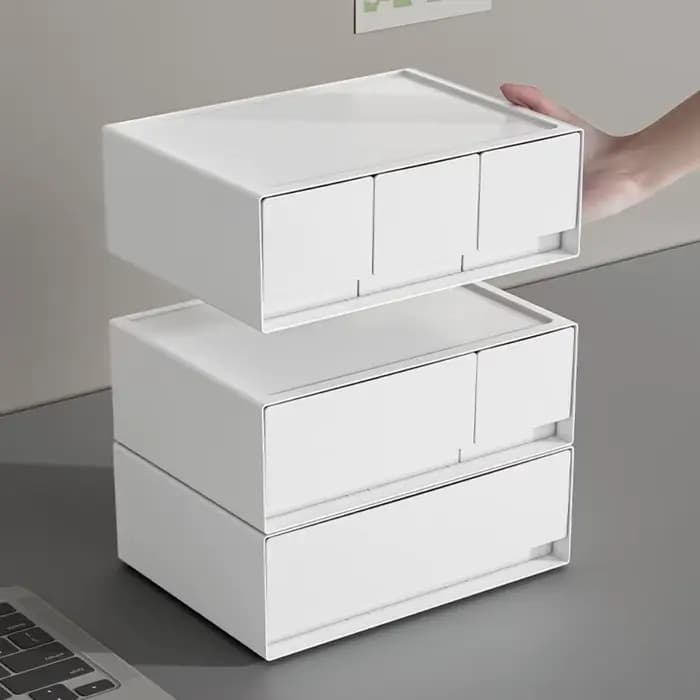 Tiroir de rangement empilable en plastique blanc