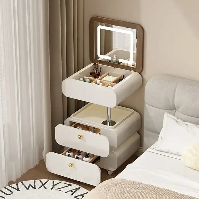 Grande coiffeuse de maquillage en bois avec étagère de rangement
