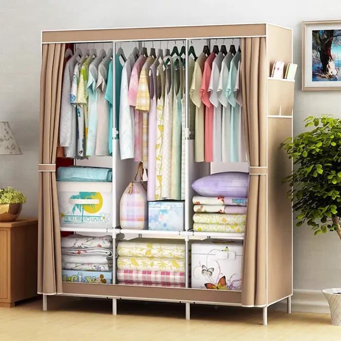 Armoire portable d'intérieur, modèle anti-poussière pour suspendre les vêtements, avec 2 barres de suspension et 7 étagères de rangement, un article indispensable pour l'organisation de la maison, peu