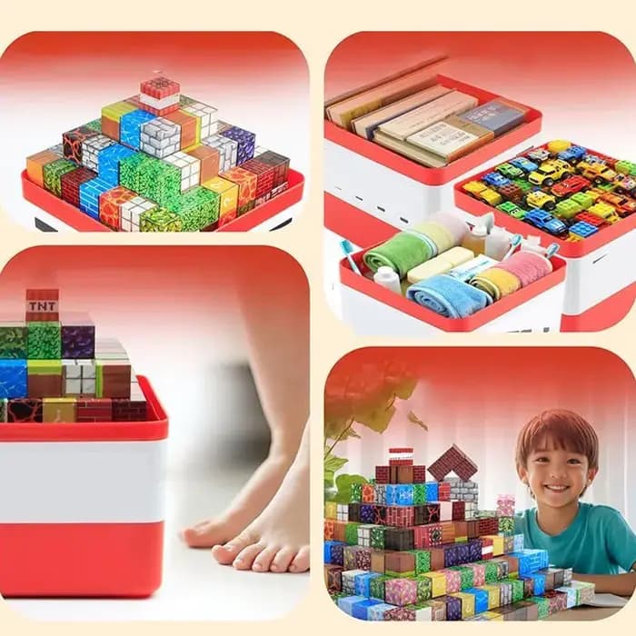 Boîte de rangement de blocs de construction magnétiques