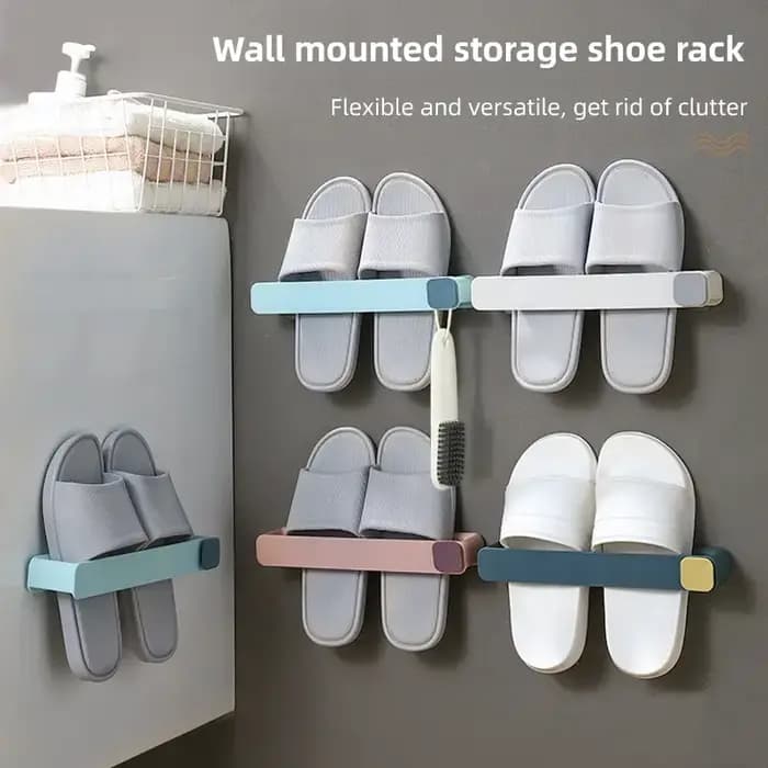 Salle de bains Pantoufle Étagère Pas de Poinçonnage Mural Monté Une Pièce Chaussure Rack D'économie D'espace
