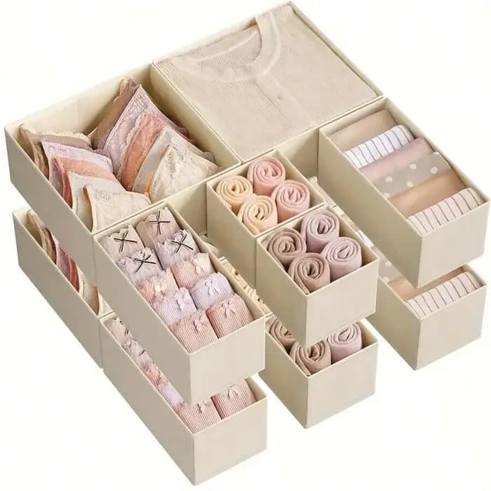 Ensemble d'organisateurs de sous-vêtements pliables 6/12 pièces • Boîtes de rangement rigides pour chaussettes de soutien-gorge • Organisateurs de vêtements à tiroir/placard
