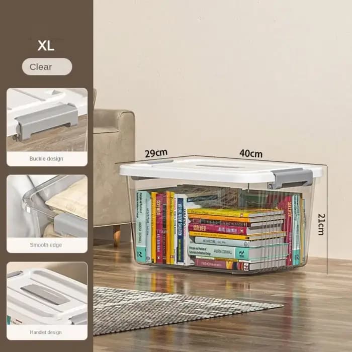 Boîte de rangement noire transparente pratique en plastique avec couvercle