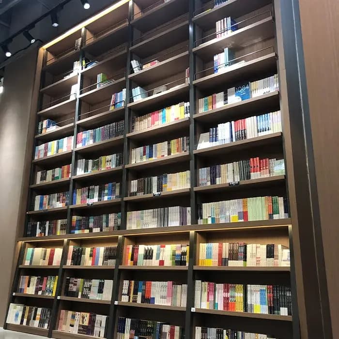 Bibliothèque commerciale personnalisée en bois massif multicouche du sol au plafond