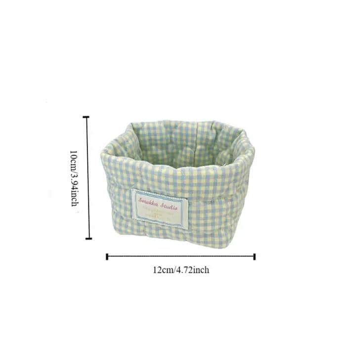Panier de rangement en tissu à carreaux et rayures