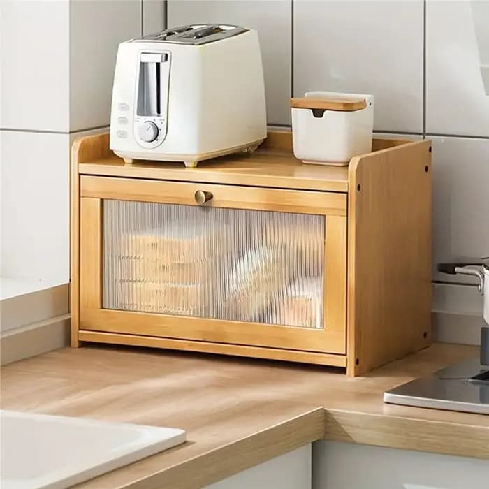 Boîte à pain en acrylique ABSJ-Bamboo avec couvercle - 1 pièce - Organisateur de rangement de cuisine anti-poussière