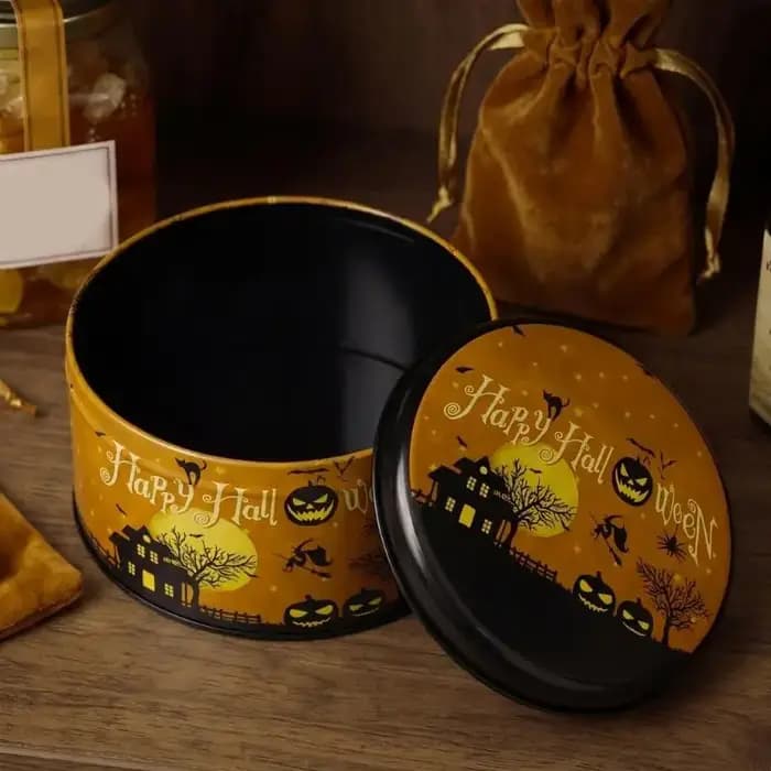 Boîte ronde en métal d'halloween pour le rangement bureau Design rétro 37JD