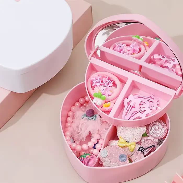 Boîte à bijoux en forme de cœur avec miroir de maquillage