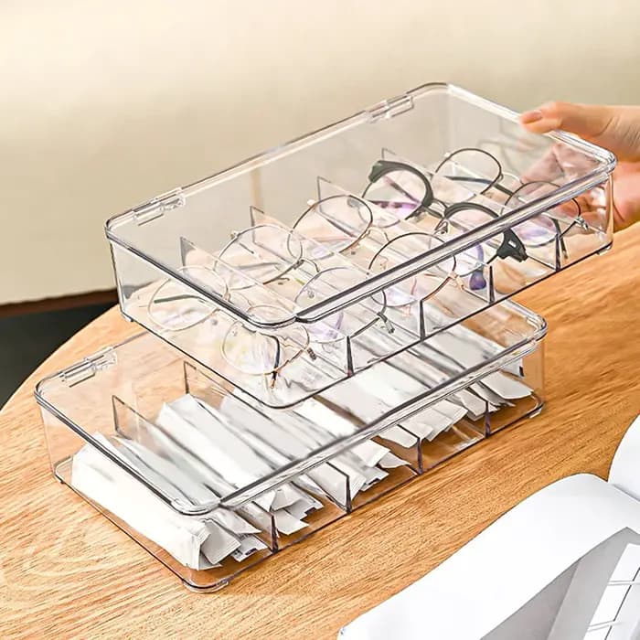 Boîte de rangement pour lunettes transparente multifonctionnelle
