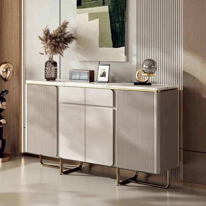 Meuble à chaussures pour salon, armoire de rangement en bois massif style crème, buffet moderne en bois, étagère à chaussures blanche avec poignées métalliques