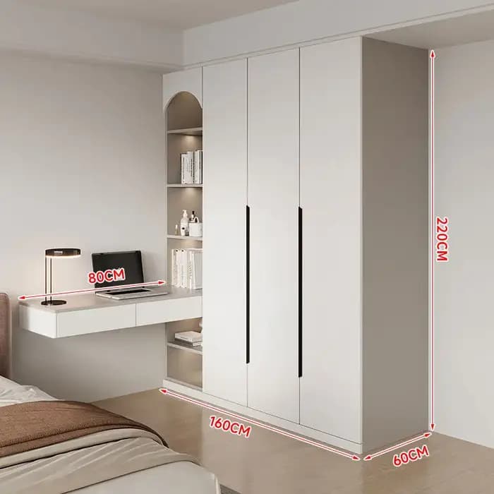 Armoire îlot gain de place avec bibliothèque et bureau intégré pour chambre à coucher
