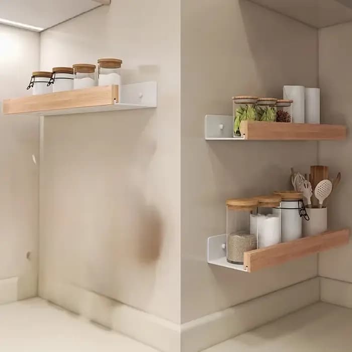Étagères de rangement de salle de bain en bois