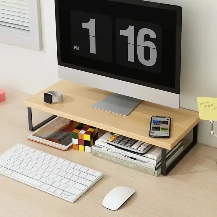 Support d'ordinateur de bureau surélevé pour écran et ordinateur portable avec rangement intégré