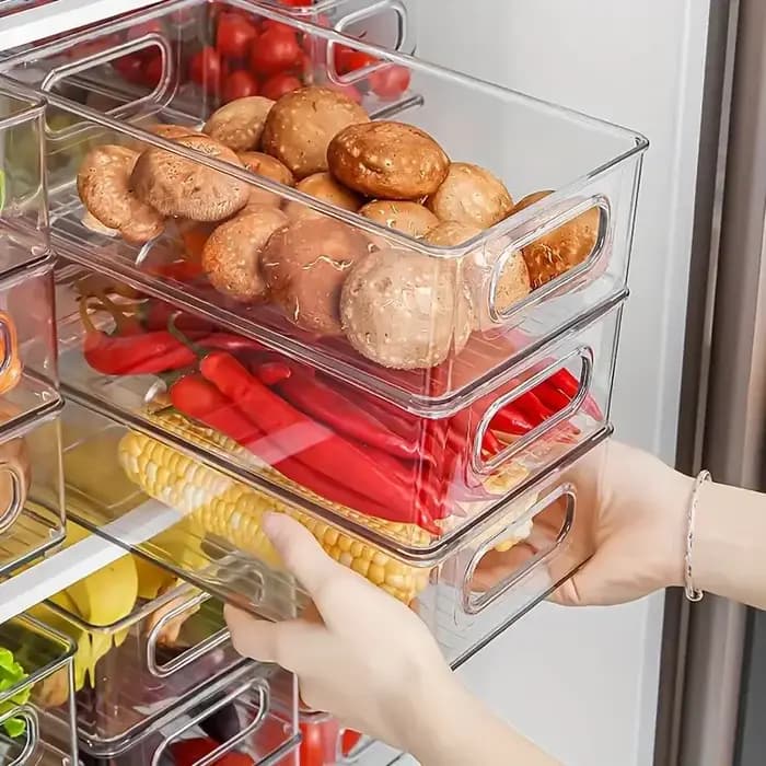 Boîte de rangement alimentaire empilable pour réfrigérateur avec poignée