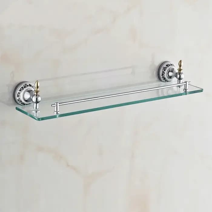 Métal Finition Dorée Matériau Bain Étagère Avec Simple Guatemala Verre sur le Mur HOStorage Support ST-6713