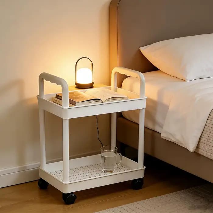 Chariot de rangement roulant à 2 niveaux avec étagères mobiles et roulettes