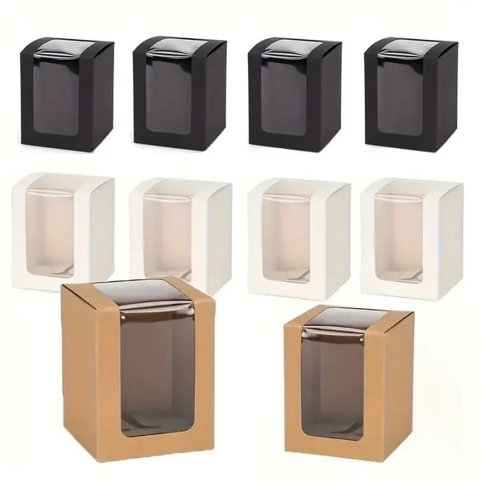 Lot de 16 coffrets cadeaux en papier kraft avec fenêtres transparentes