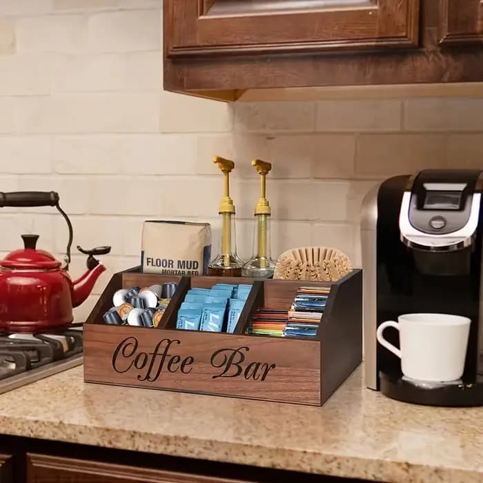 Boîte de rangement pour café de qualité supérieure | Organisateur multifonction en bois classique pour accessoires