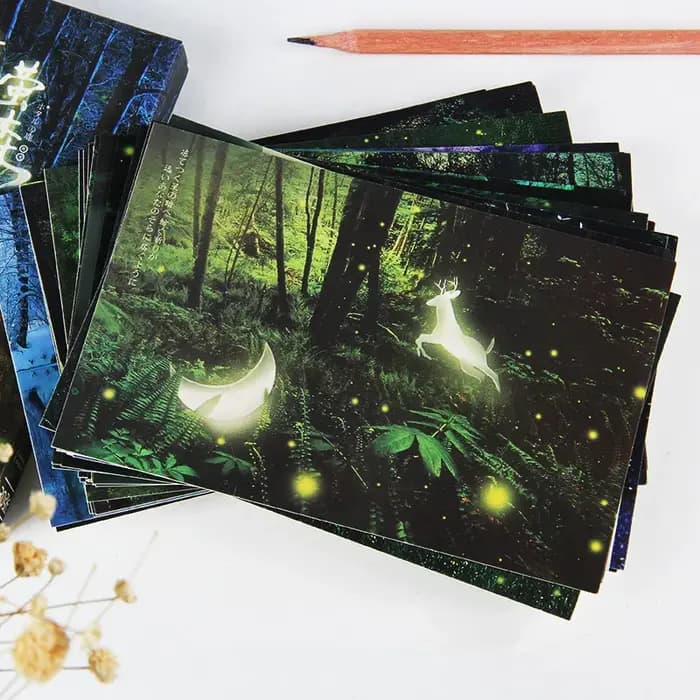 30 feuilles de carte postale lumineuse créative, ensemble de cartes postales en boîte, carte de fond
