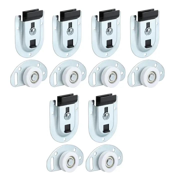 Kit de 6 roulettes pour porte coulissante avec quincaillerie d'installation complète pour applications de portes coulissantes de placards et armoires