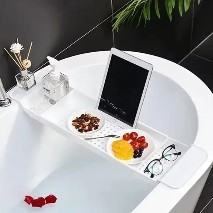 Étagère de baignoire extensible en bambou