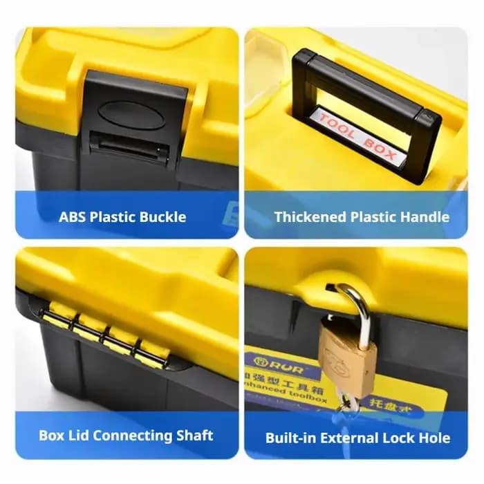 Boîte à outils organisatrice en plastique robuste, portable, avec plateau, pour la réparation automobile, l'électricité, le garage, coffre à outils.