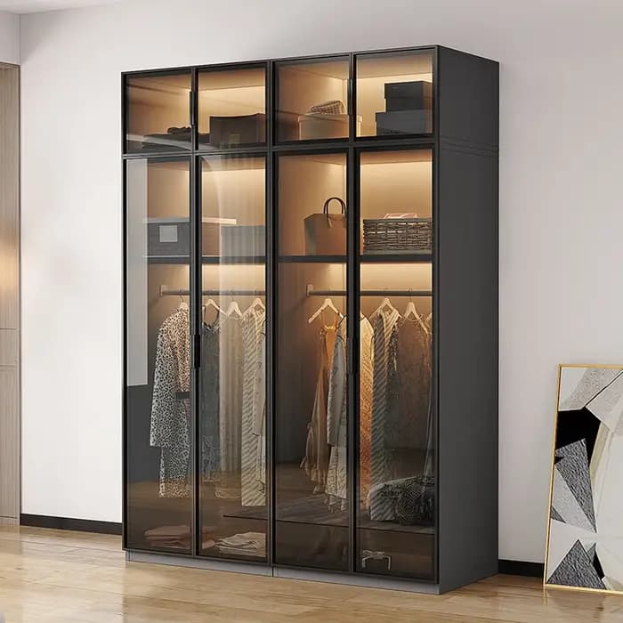Armoires de luxe pour vêtements dans la pièce, armoire de chambre à coucher en bois, placard pour ra