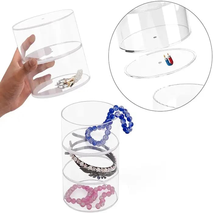 Boîte de rangement magnétique empilable cylindrique en acrylique transparent