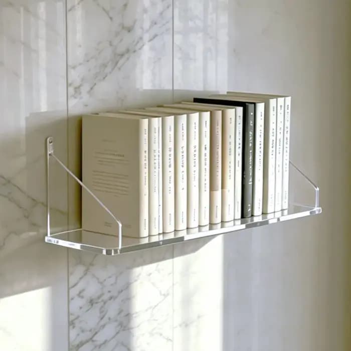 Étagère flottante en acrylique transparente à fixer au mur avec crochets adhésifs pour livres