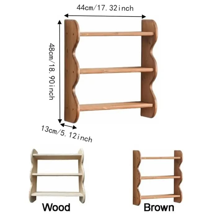 Étagère murale en bois à 3 niveaux, grande capacité, avec vis, bord ondulé, étagère murale en bois, support de rangement mural peu encombrant