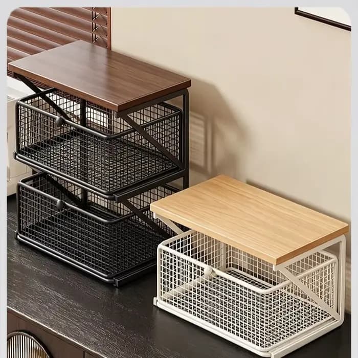 Organisateur d'étagères de comptoir de cuisine, support de rangement à tiroirs en bois de fer, station d'accessoires pour café, pour la maison et le garde-manger