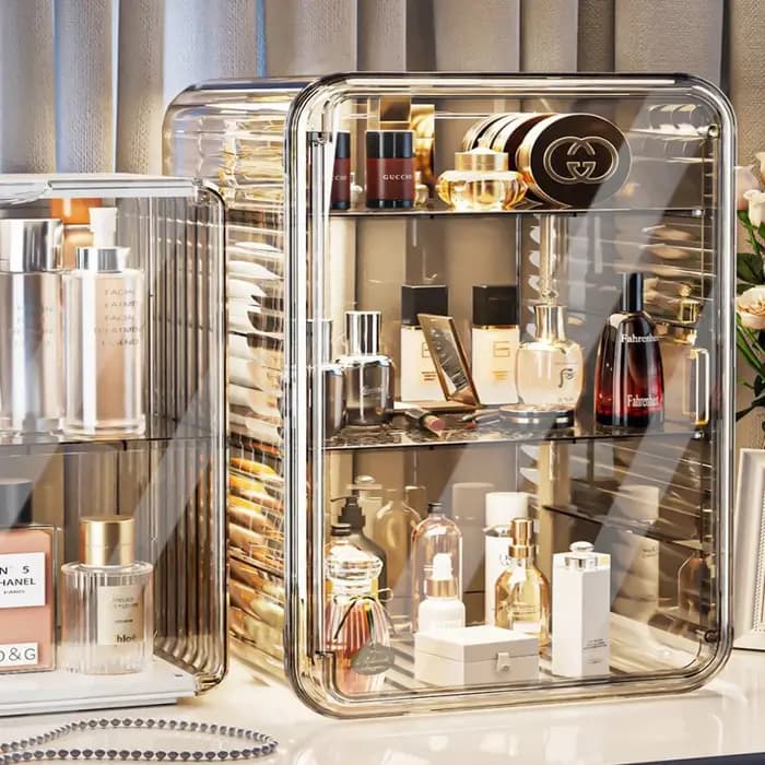 Boîte de rangement de maquillage multi-couches élégante avec couvercle magnétique et design anti-poussière — Convient