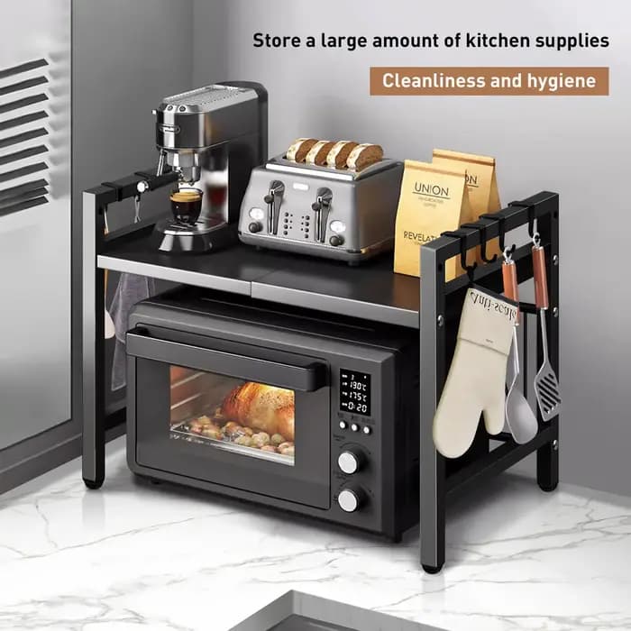 1pc Organiseur d'étagère extensible pour micro-ondes 42-64cm, Organiseur de comptoir pour micro-ondes résistant à l'humidité et à la rouille, Rangement de vaisselle