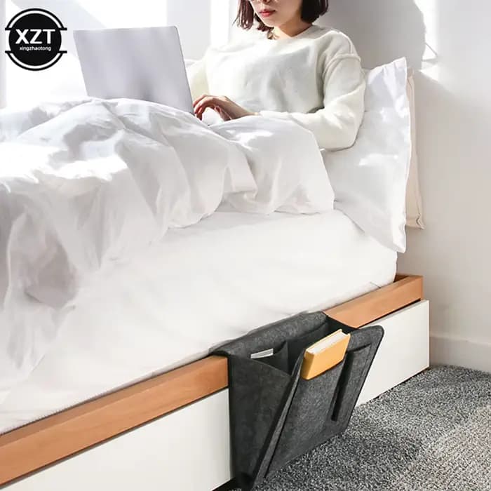 Sac de rangement de chevet en feutre avec poches, porte-inspirer, boîte à mouchoirs pour lit, canapé