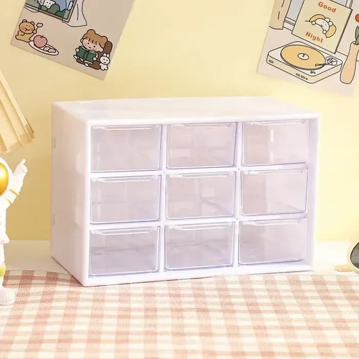 Boîte de rangement transparente à 9 compartiments avec tiroirs