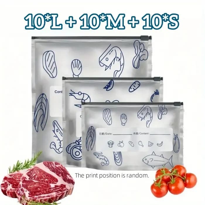 Sacs de rangement en papier d'aluminium, 10/60 pièces, organisateurs scellés pour congélateur, emballage alimentaire, garde-manger réutilisable, sac anti-odeur, essentiel de cuisine