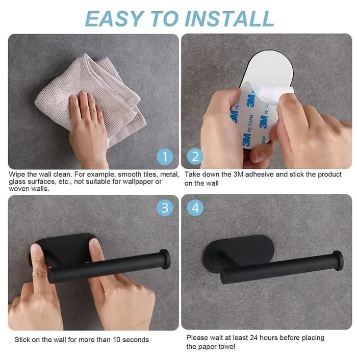 Porte-papier hygiénique adhésif en acier inoxydable