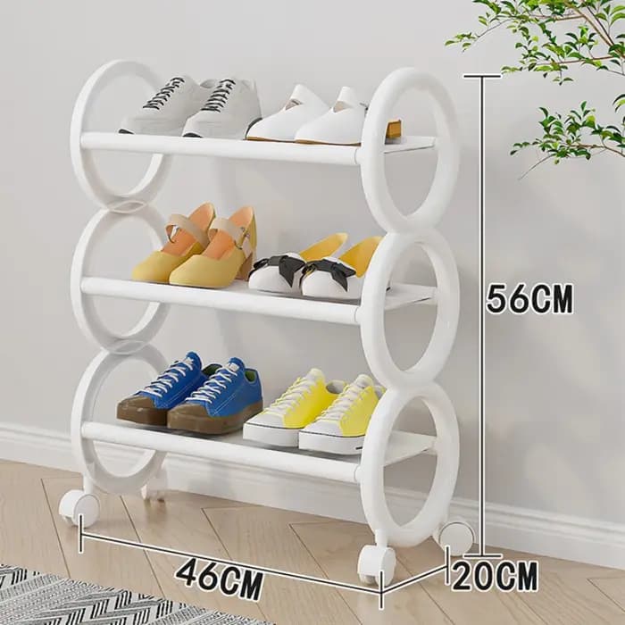 Étagère à chaussures rotative à 3/4 niveaux avec 360 ° Roues pivotantes et poignée annulaire migno