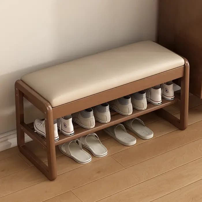 Tabouret d'échange de chaussures de rangement en bois massif