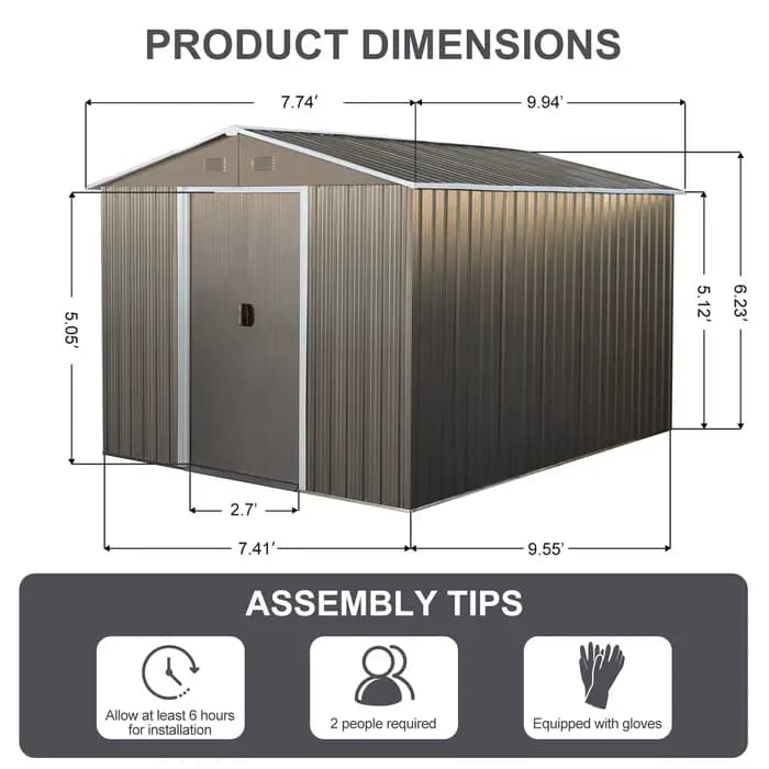 Abri de rangement extérieur en métal avec cadre de sol, porte verrouillable, jardin d'arrière-cour,