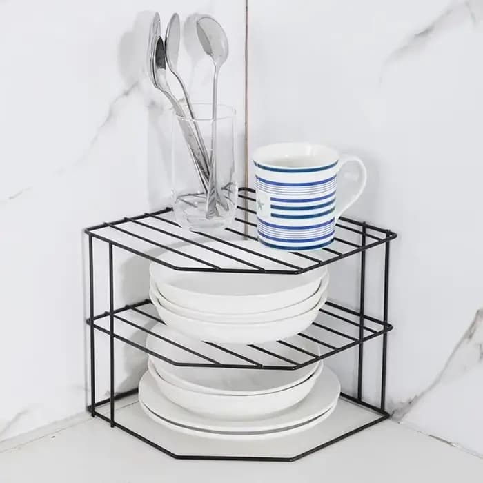 Étagère d'angle de rangement de cuisine, Pot d'assaisonnement, bol, plat, verres, organisateur de comptoir, support de maquillage cosmétique amovible à 3 niveaux