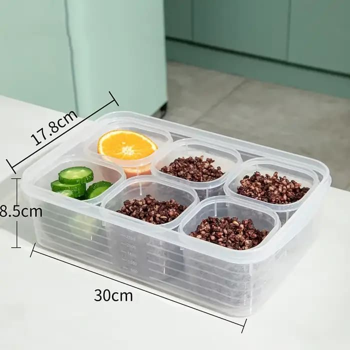Boîte de rangement alimentaire pour réfrigérateur à 6 compartiments avec couvercle