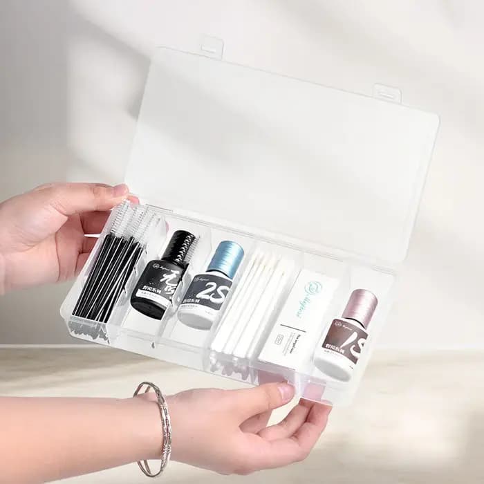 Boîte de rangement à 6 compartiments, boîte de rangement de bijoux en plastique, adaptée aux cils, finition domestique noire pour les yeux, transparente anti-poussière