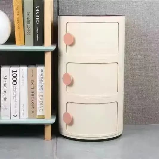 Armoire de chevet ronde, Table de chevet, boîte de rangement en plastique avec tiroirs, Table de chevet pour chambre à coucher, salon, organisateur de décoration