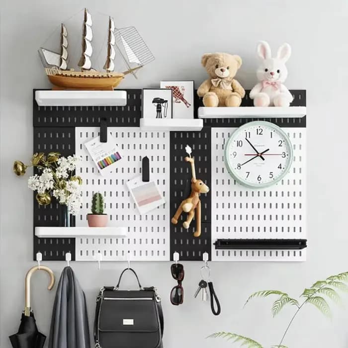 Panneau de rangement mural avec crochets, panneau perforé gain de place, support de rangement et d'affichage DIY pour cuisine, chambre, salle de bain, bureau