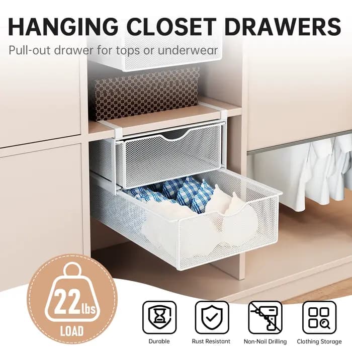 Organisateur de penderie double couche à tiroir coulissant pour sous-vêtements et vêtements