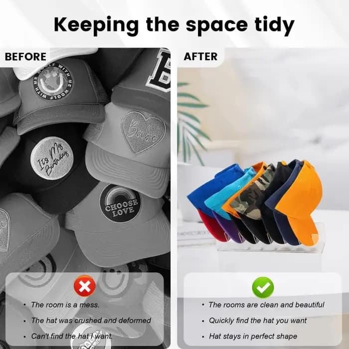 Support de rangement pour casquettes en acrylique avec fentes