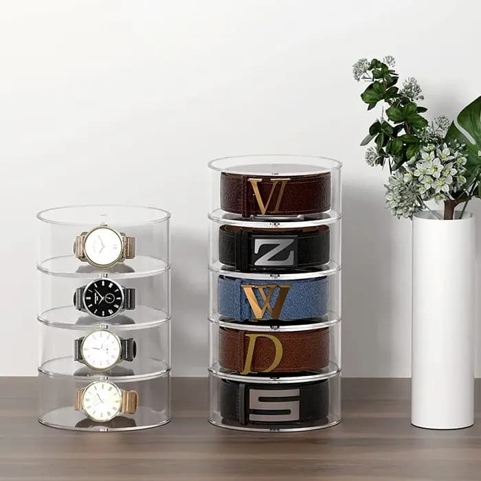 Boîte de rangement magnétique empilable cylindrique en acrylique transparent