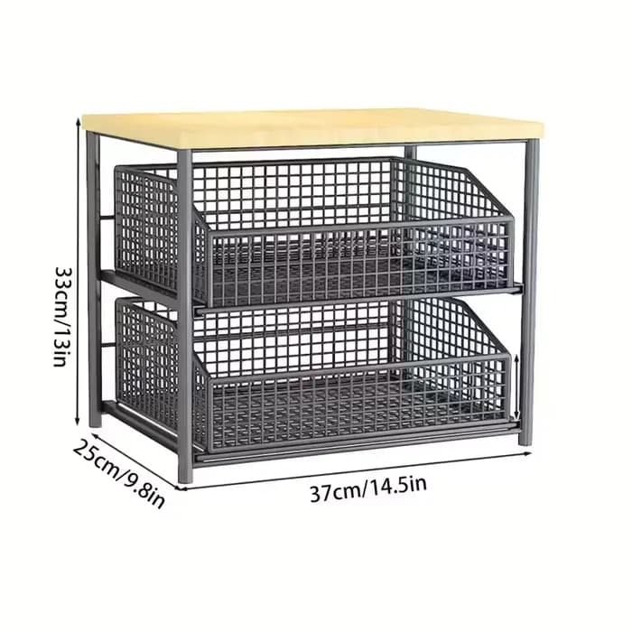 1 support de rangement pour comptoir de cuisine peu encombrant avec tiroirs et paniers métalliques