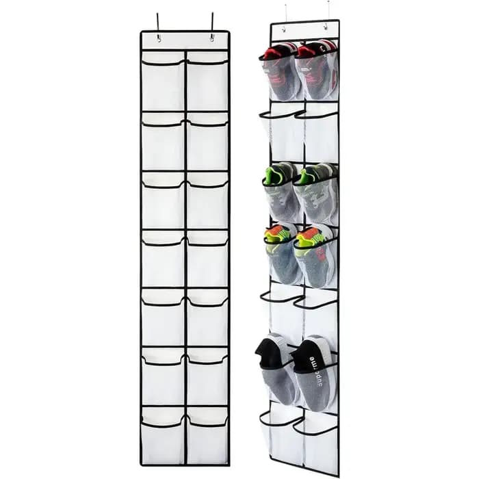 Organisateur de rangement pour chaussures suspendu à 12 poches avec 2 crochets métalliques